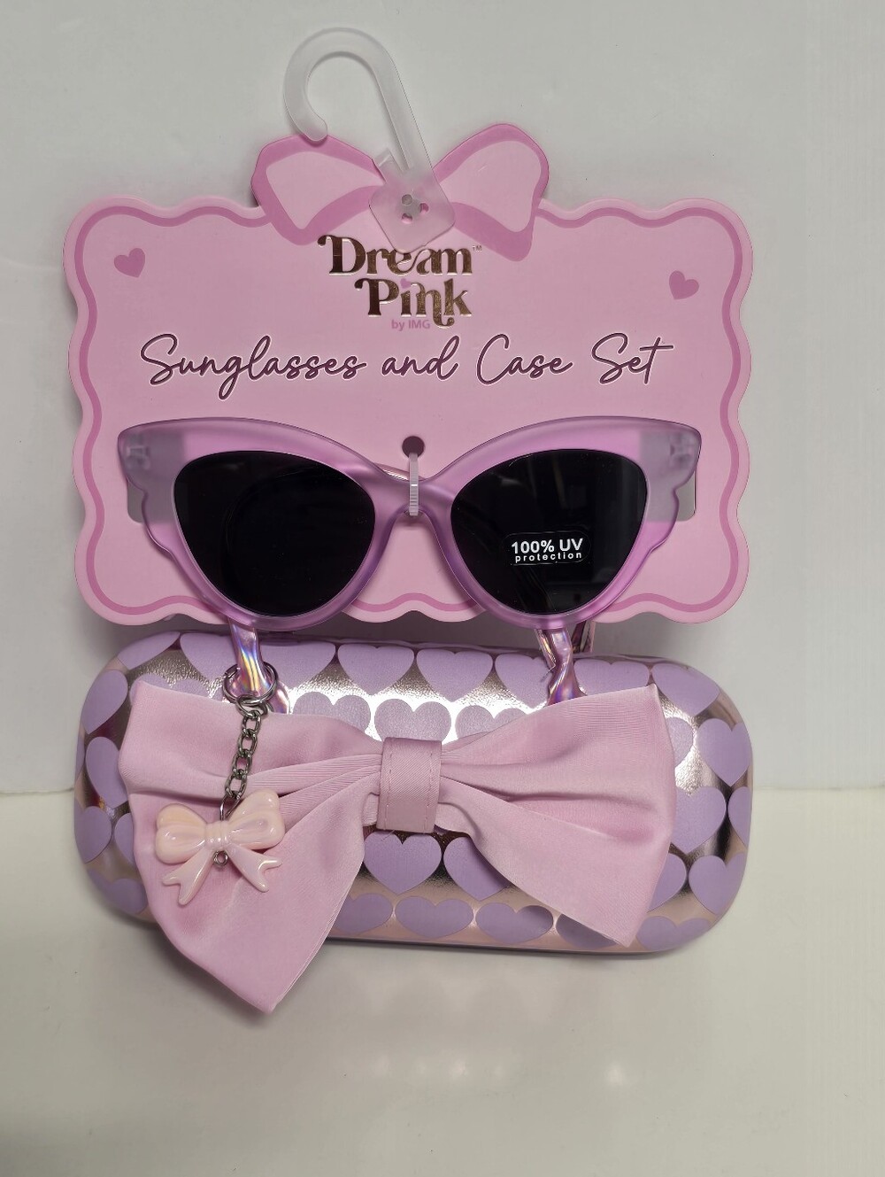 NWT Dream Pink Cat Eye Shaped Kids Sunglasses And Case Set Pink Bow